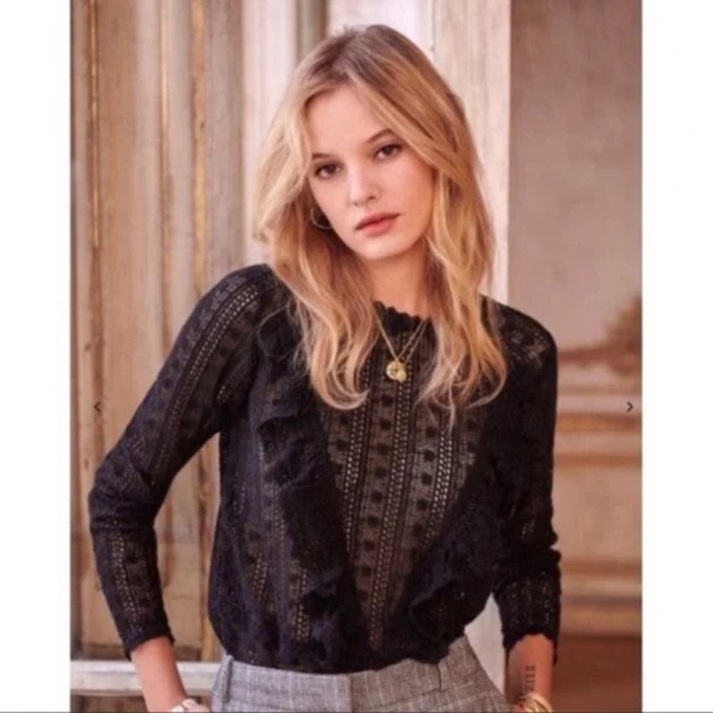Sézane Madeline Lace Blouse in Black